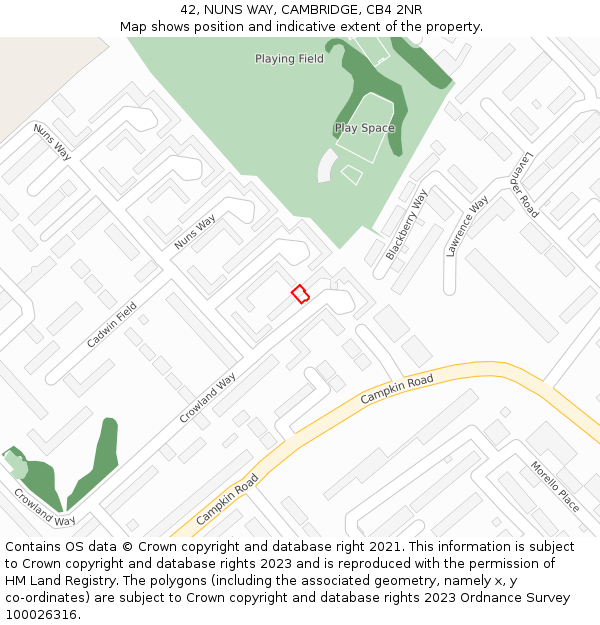 42, NUNS WAY, CAMBRIDGE, CB4 2NR: Location map and indicative extent of plot