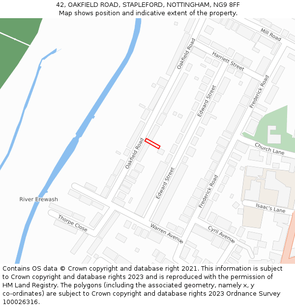 42, OAKFIELD ROAD, STAPLEFORD, NOTTINGHAM, NG9 8FF: Location map and indicative extent of plot