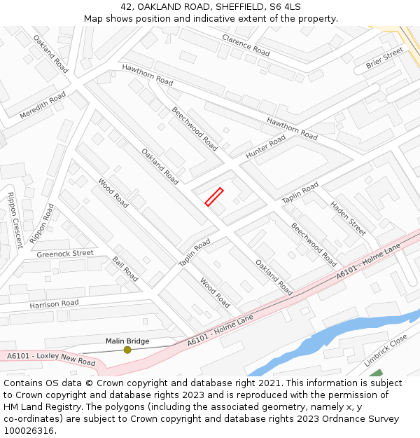 42, OAKLAND ROAD, SHEFFIELD, S6 4LS: Location map and indicative extent of plot