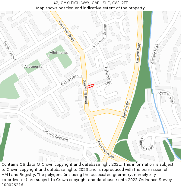 42, OAKLEIGH WAY, CARLISLE, CA1 2TE: Location map and indicative extent of plot