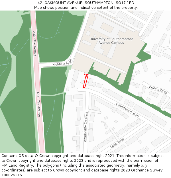 42, OAKMOUNT AVENUE, SOUTHAMPTON, SO17 1ED: Location map and indicative extent of plot