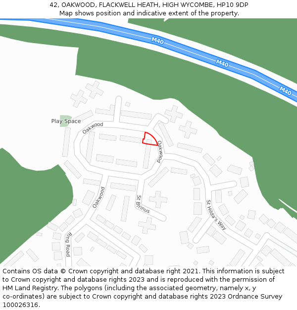 42, OAKWOOD, FLACKWELL HEATH, HIGH WYCOMBE, HP10 9DP: Location map and indicative extent of plot