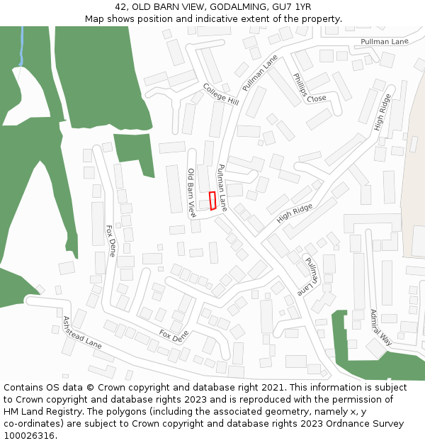 42, OLD BARN VIEW, GODALMING, GU7 1YR: Location map and indicative extent of plot