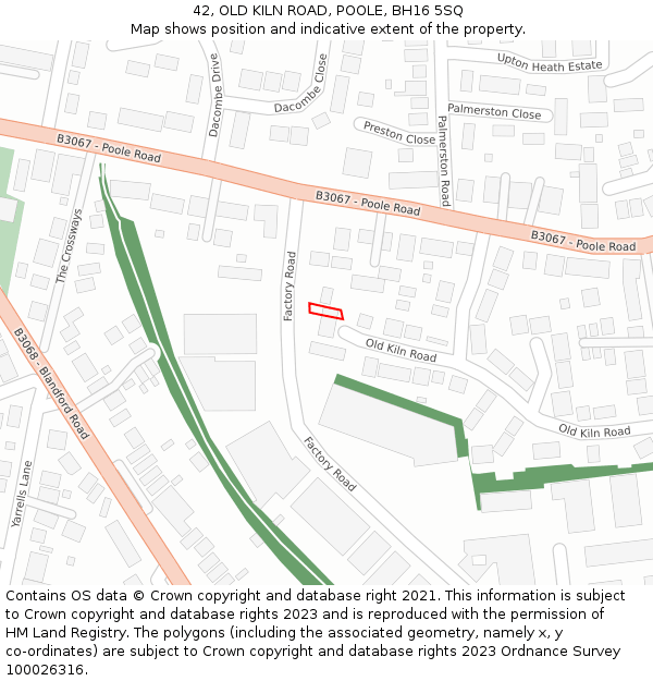 42, OLD KILN ROAD, POOLE, BH16 5SQ: Location map and indicative extent of plot