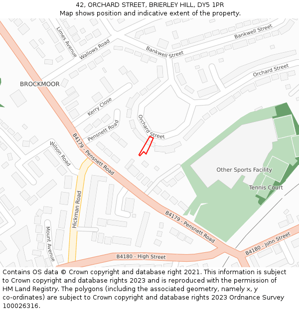 42, ORCHARD STREET, BRIERLEY HILL, DY5 1PR: Location map and indicative extent of plot