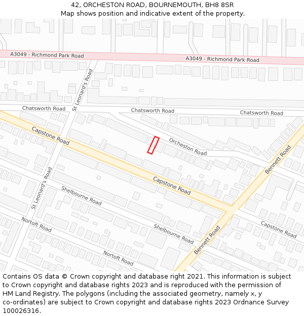 42, ORCHESTON ROAD, BOURNEMOUTH, BH8 8SR: Location map and indicative extent of plot