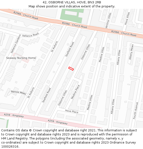42, OSBORNE VILLAS, HOVE, BN3 2RB: Location map and indicative extent of plot