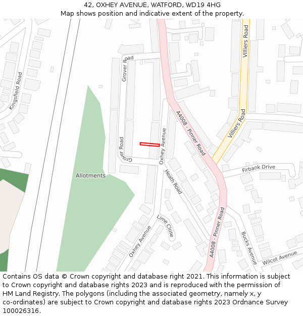 42, OXHEY AVENUE, WATFORD, WD19 4HG: Location map and indicative extent of plot