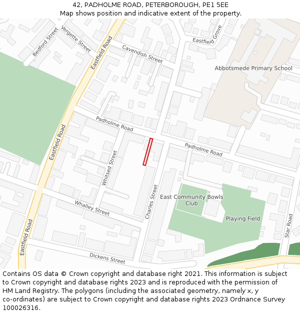 42, PADHOLME ROAD, PETERBOROUGH, PE1 5EE: Location map and indicative extent of plot