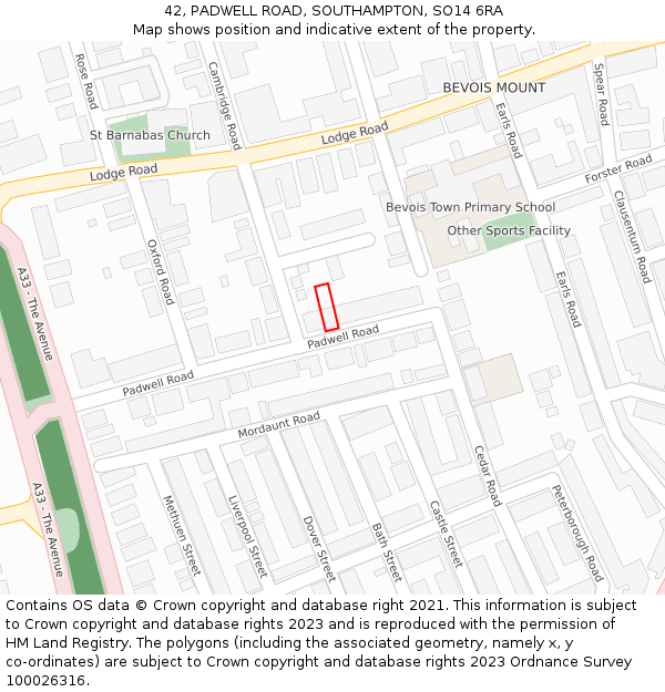 42, PADWELL ROAD, SOUTHAMPTON, SO14 6RA: Location map and indicative extent of plot