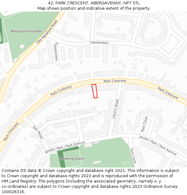 42, PARK CRESCENT, ABERGAVENNY, NP7 5TL: Location map and indicative extent of plot