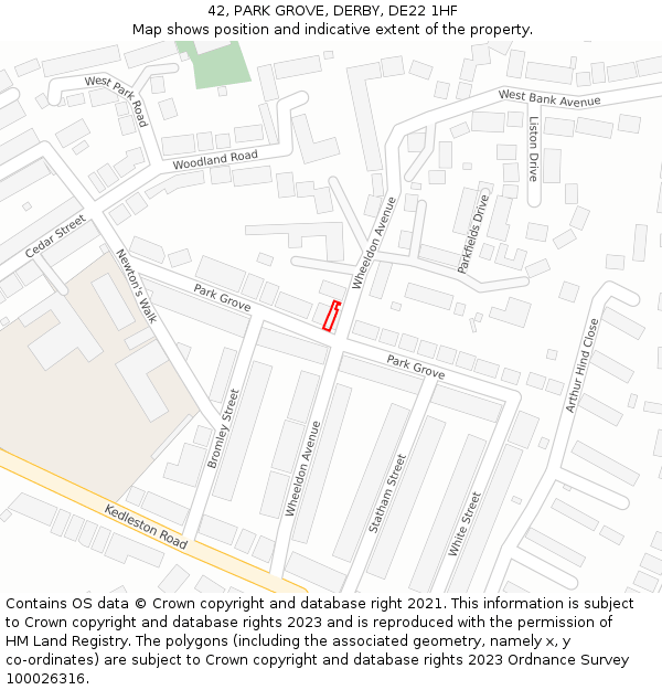42, PARK GROVE, DERBY, DE22 1HF: Location map and indicative extent of plot