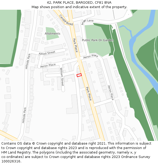 42, PARK PLACE, BARGOED, CF81 8NA: Location map and indicative extent of plot