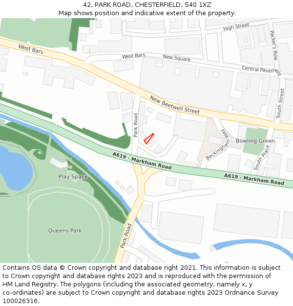 42, PARK ROAD, CHESTERFIELD, S40 1XZ: Location map and indicative extent of plot