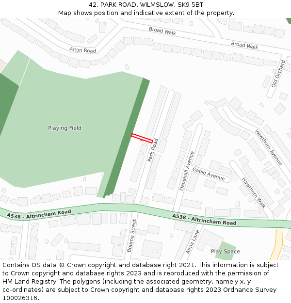 42, PARK ROAD, WILMSLOW, SK9 5BT: Location map and indicative extent of plot