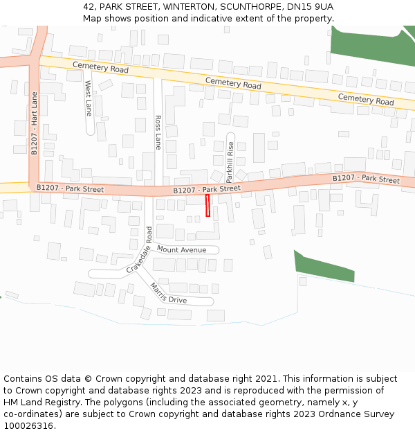 42, PARK STREET, WINTERTON, SCUNTHORPE, DN15 9UA: Location map and indicative extent of plot