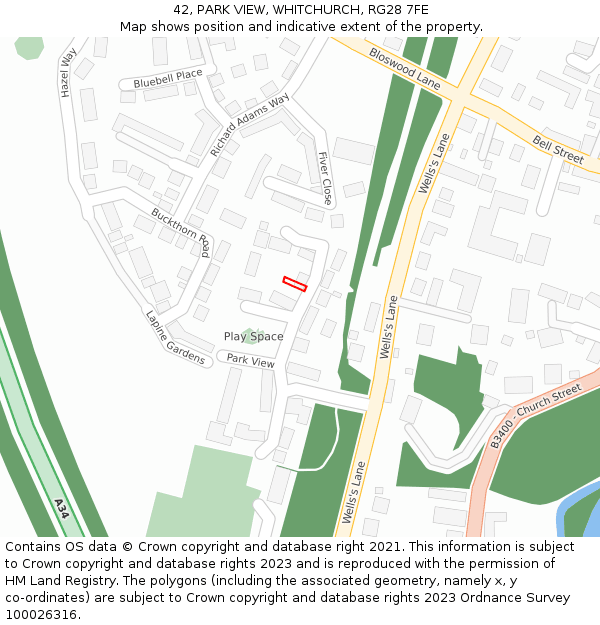 42, PARK VIEW, WHITCHURCH, RG28 7FE: Location map and indicative extent of plot