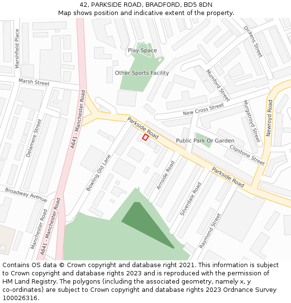 42, PARKSIDE ROAD, BRADFORD, BD5 8DN: Location map and indicative extent of plot