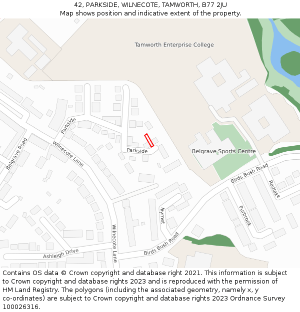 42, PARKSIDE, WILNECOTE, TAMWORTH, B77 2JU: Location map and indicative extent of plot