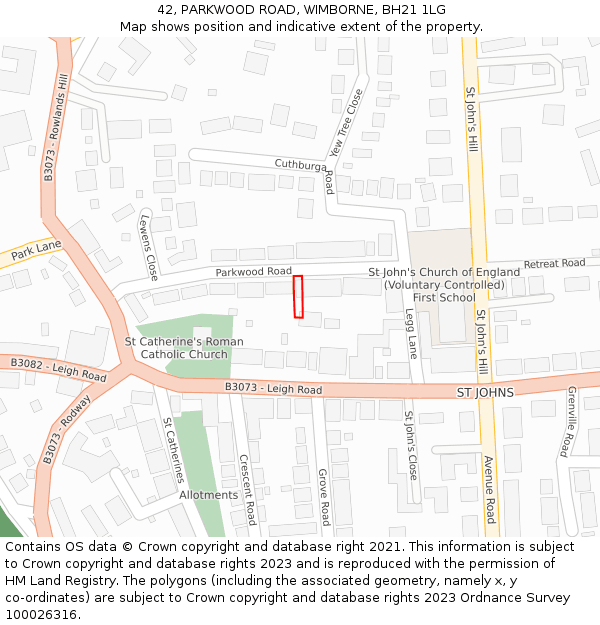 42, PARKWOOD ROAD, WIMBORNE, BH21 1LG: Location map and indicative extent of plot