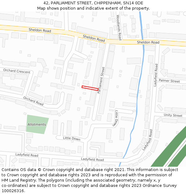 42, PARLIAMENT STREET, CHIPPENHAM, SN14 0DE: Location map and indicative extent of plot
