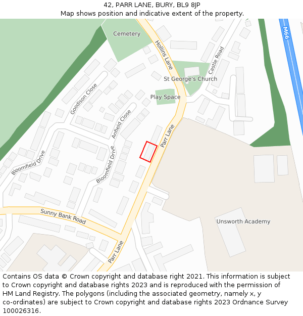 42, PARR LANE, BURY, BL9 8JP: Location map and indicative extent of plot