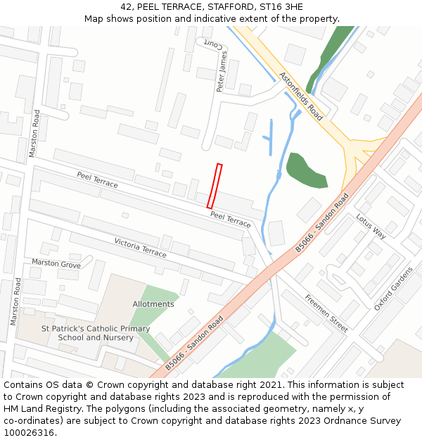 42, PEEL TERRACE, STAFFORD, ST16 3HE: Location map and indicative extent of plot