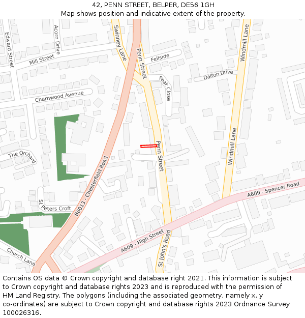 42, PENN STREET, BELPER, DE56 1GH: Location map and indicative extent of plot