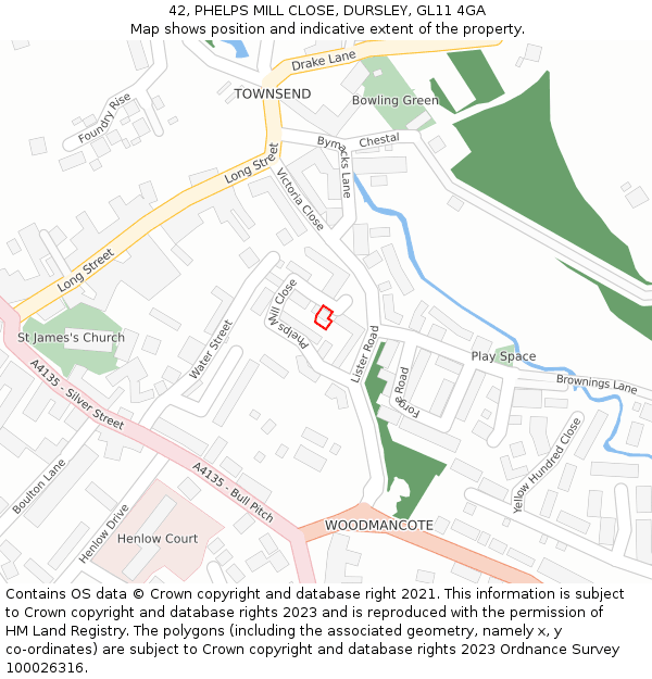 42, PHELPS MILL CLOSE, DURSLEY, GL11 4GA: Location map and indicative extent of plot
