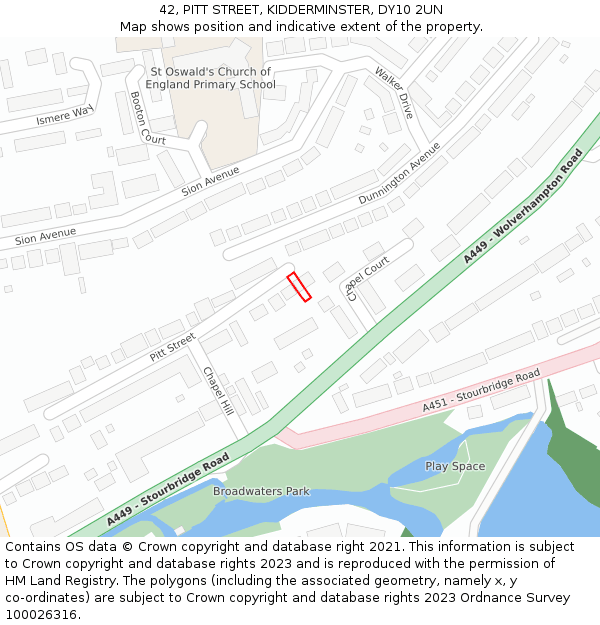 42, PITT STREET, KIDDERMINSTER, DY10 2UN: Location map and indicative extent of plot