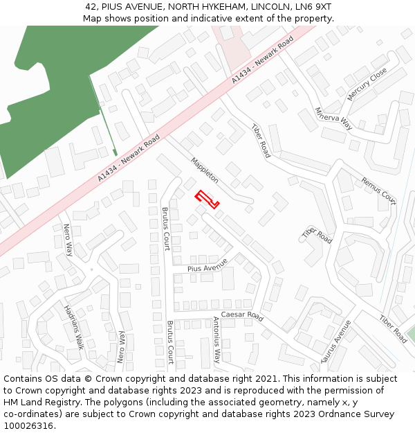 42, PIUS AVENUE, NORTH HYKEHAM, LINCOLN, LN6 9XT: Location map and indicative extent of plot