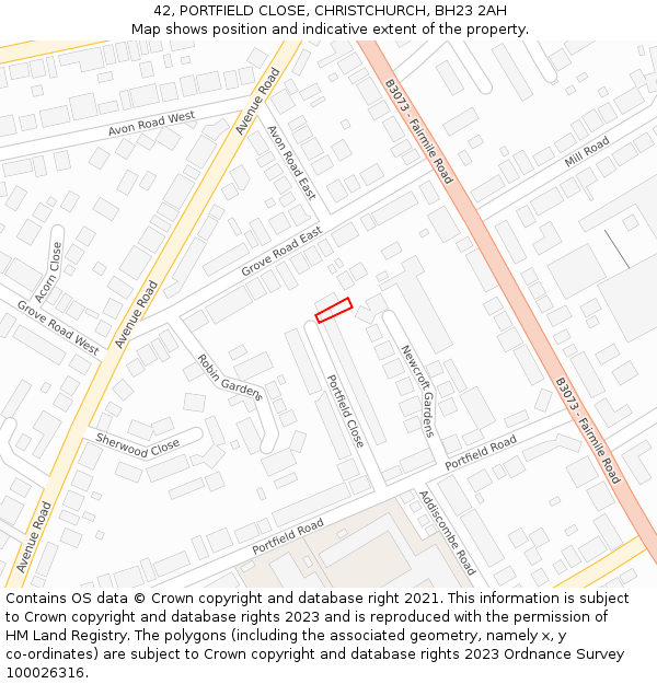 42, PORTFIELD CLOSE, CHRISTCHURCH, BH23 2AH: Location map and indicative extent of plot