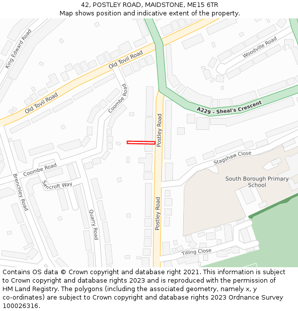42, POSTLEY ROAD, MAIDSTONE, ME15 6TR: Location map and indicative extent of plot