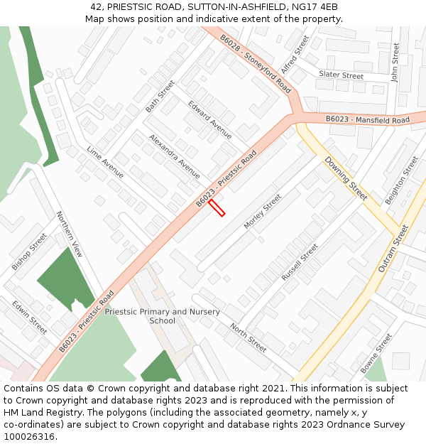 42, PRIESTSIC ROAD, SUTTON-IN-ASHFIELD, NG17 4EB: Location map and indicative extent of plot