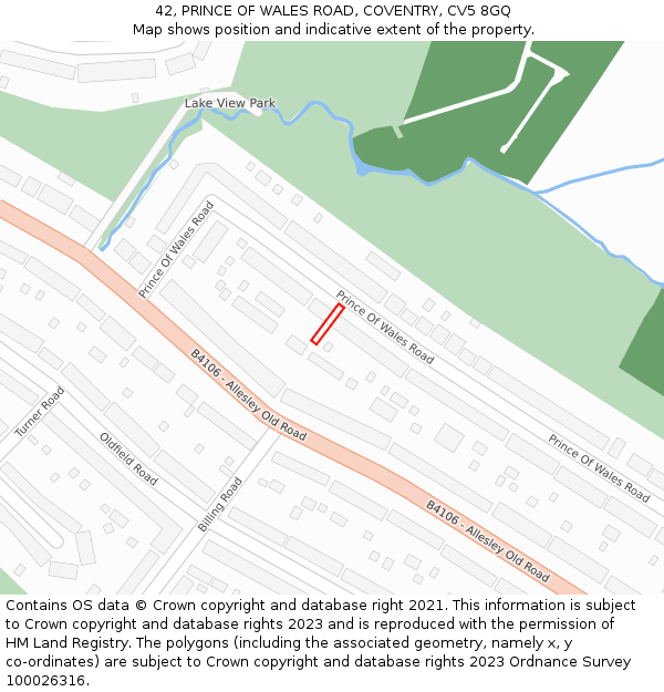 42, PRINCE OF WALES ROAD, COVENTRY, CV5 8GQ: Location map and indicative extent of plot