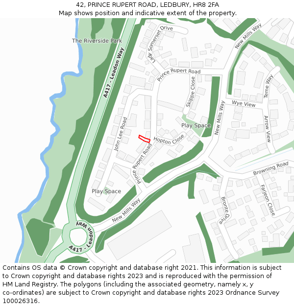 42, PRINCE RUPERT ROAD, LEDBURY, HR8 2FA: Location map and indicative extent of plot