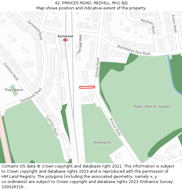 42, PRINCES ROAD, REDHILL, RH1 6JQ: Location map and indicative extent of plot