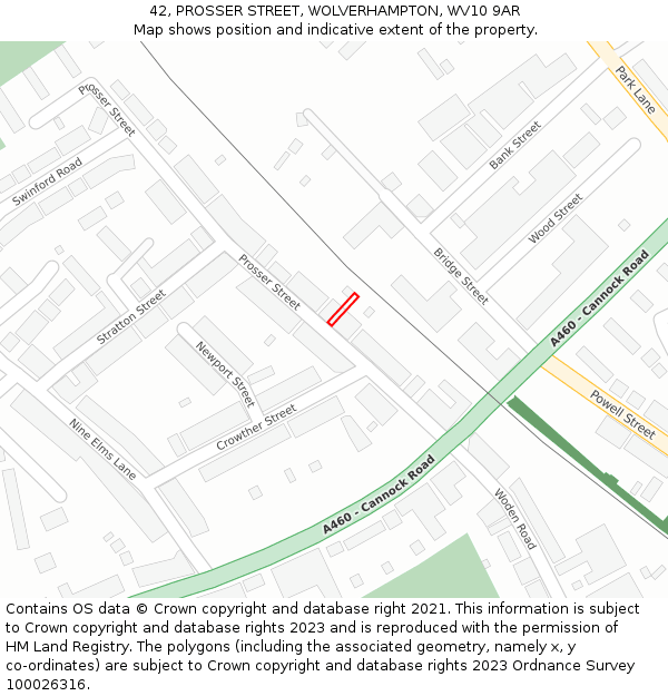 42, PROSSER STREET, WOLVERHAMPTON, WV10 9AR: Location map and indicative extent of plot
