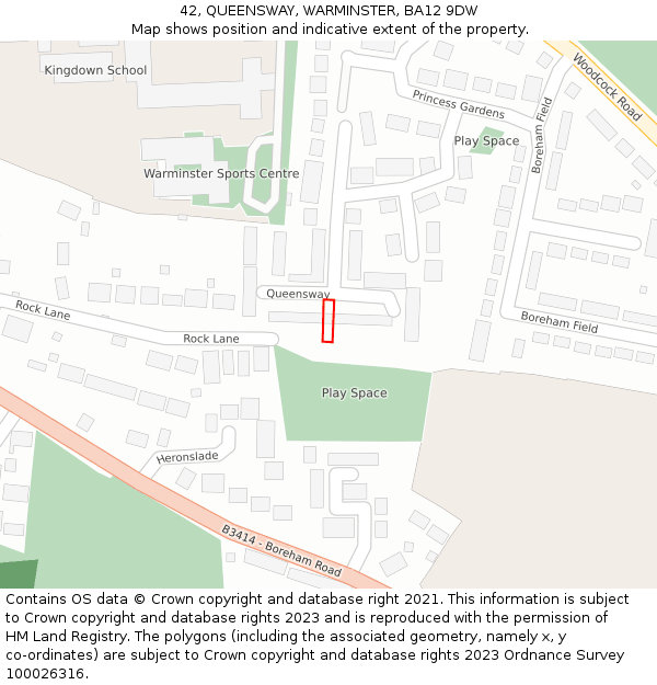 42, QUEENSWAY, WARMINSTER, BA12 9DW: Location map and indicative extent of plot
