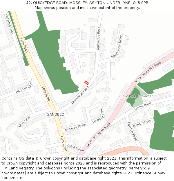 42, QUICKEDGE ROAD, MOSSLEY, ASHTON-UNDER-LYNE, OL5 0PR: Location map and indicative extent of plot