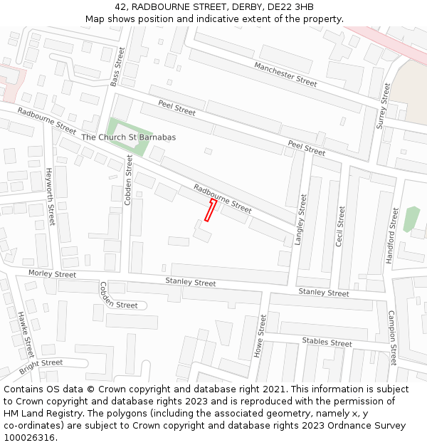 42, RADBOURNE STREET, DERBY, DE22 3HB: Location map and indicative extent of plot