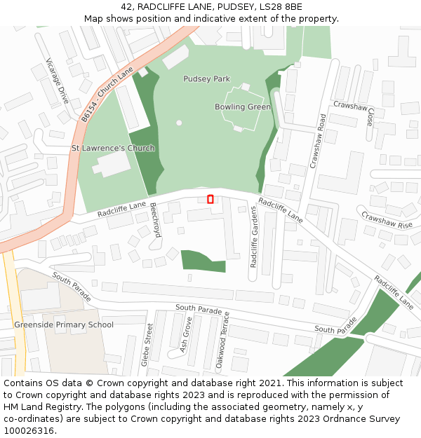 42, RADCLIFFE LANE, PUDSEY, LS28 8BE: Location map and indicative extent of plot