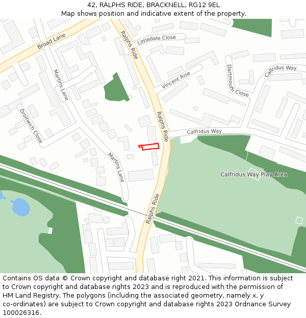 42, RALPHS RIDE, BRACKNELL, RG12 9EL: Location map and indicative extent of plot