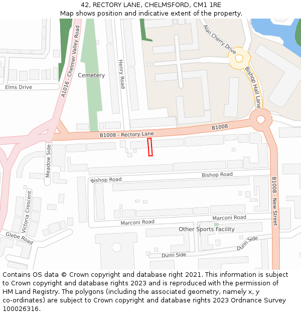42, RECTORY LANE, CHELMSFORD, CM1 1RE: Location map and indicative extent of plot