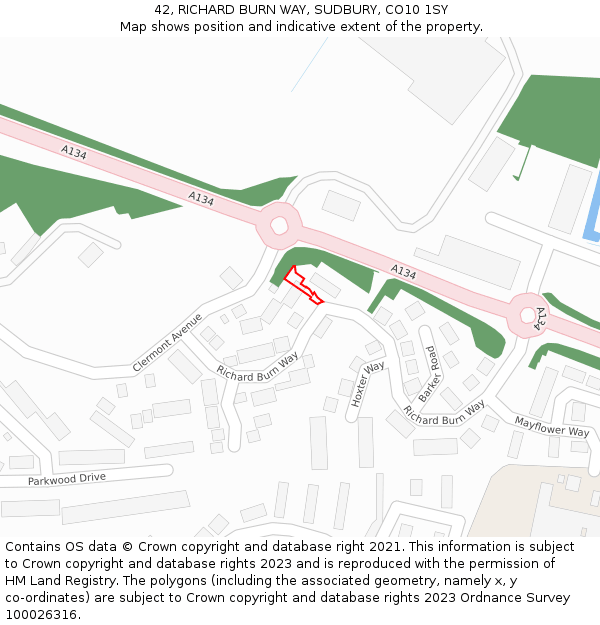 42, RICHARD BURN WAY, SUDBURY, CO10 1SY: Location map and indicative extent of plot