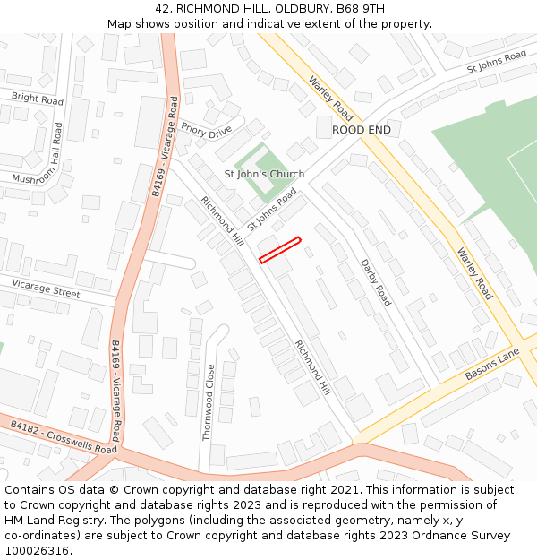 42, RICHMOND HILL, OLDBURY, B68 9TH: Location map and indicative extent of plot
