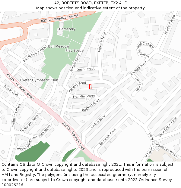 42, ROBERTS ROAD, EXETER, EX2 4HD: Location map and indicative extent of plot