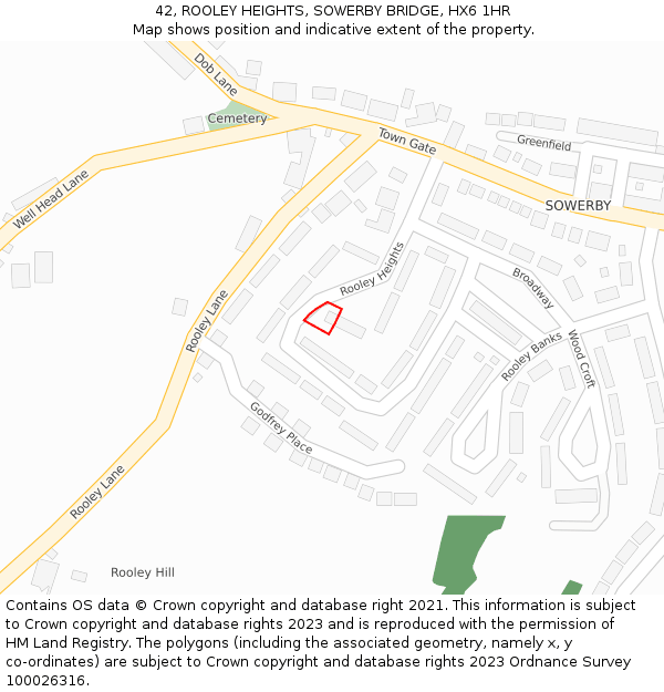 42, ROOLEY HEIGHTS, SOWERBY BRIDGE, HX6 1HR: Location map and indicative extent of plot