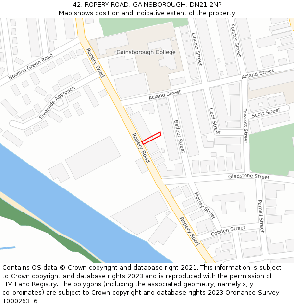 42, ROPERY ROAD, GAINSBOROUGH, DN21 2NP: Location map and indicative extent of plot