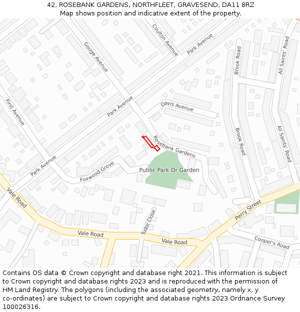 42, ROSEBANK GARDENS, NORTHFLEET, GRAVESEND, DA11 8RZ: Location map and indicative extent of plot